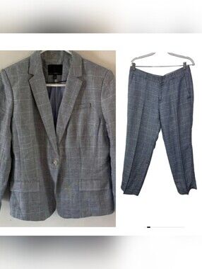 Banana Republic Blue Windowpane Linen Blend Tapered Leg Suit